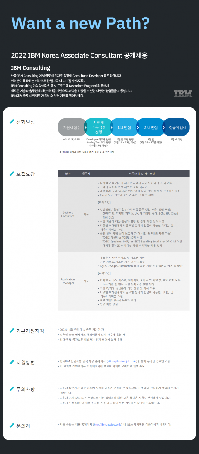 [한국IBM] 2022 IBM Korea Associate Consultant 공개채용